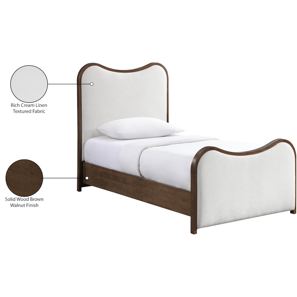 Arvada Cream Linen Textured Fabric Upholstered Twin Bed (3 Boxes). Picture 6