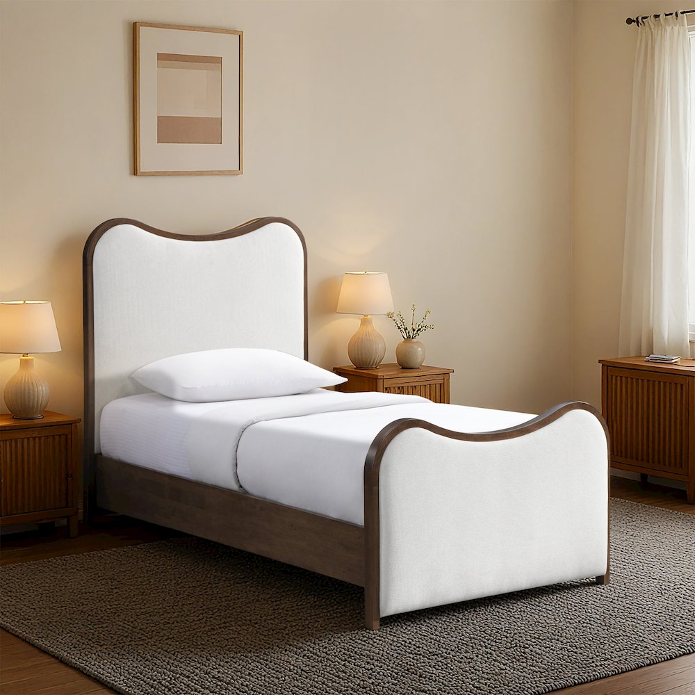 Arvada Cream Linen Textured Fabric Upholstered Twin Bed (3 Boxes). Picture 7