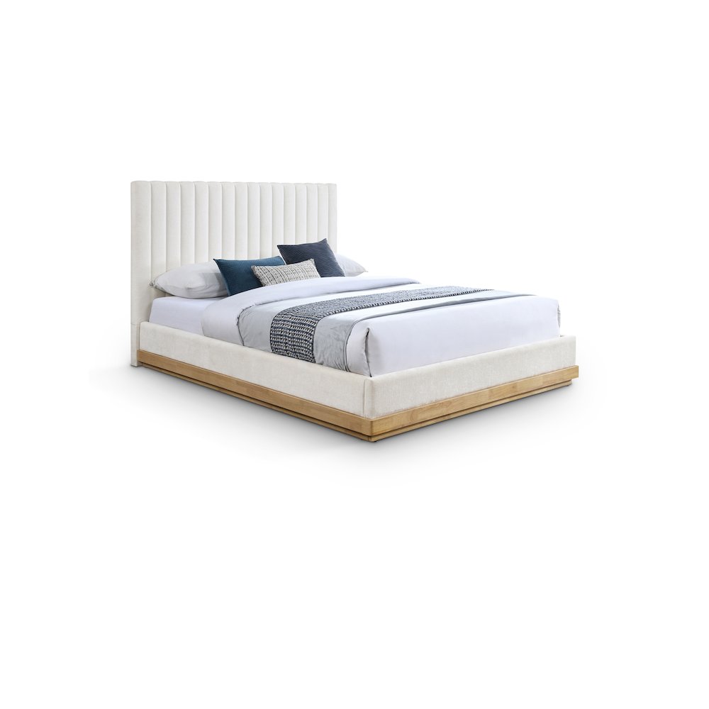 Emmet Cream Chenille Fabric Full Bed. Picture 1