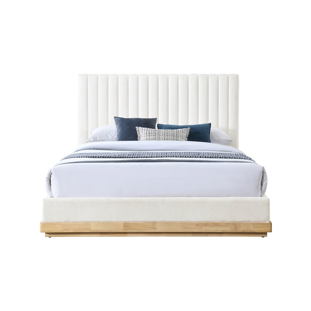 Emmet Cream Chenille Fabric Queen Bed. Picture 2