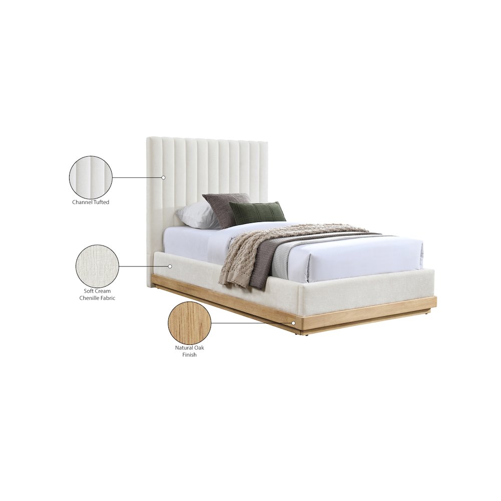 Emmet Cream Chenille Fabric Twin Bed. Picture 8