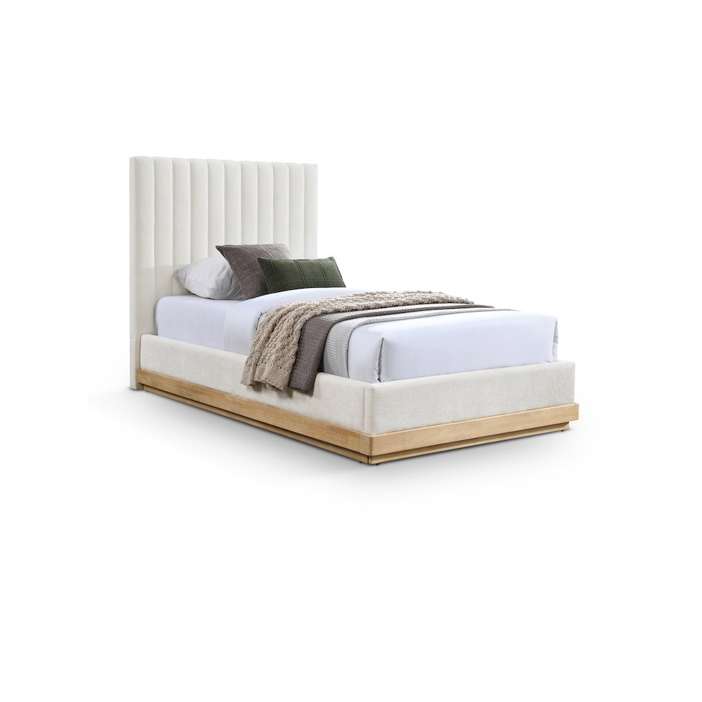 Emmet Cream Chenille Fabric Twin Bed. Picture 1