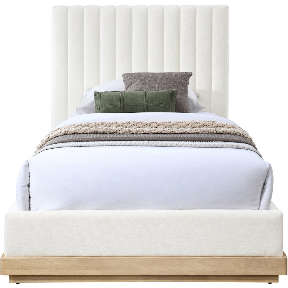 Emmet Cream Chenille Fabric Twin Bed. Picture 2