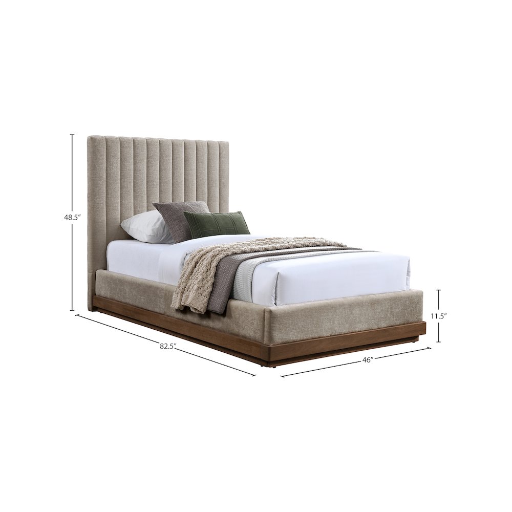 Emmet Beige Chenille Fabric Twin Bed. Picture 7