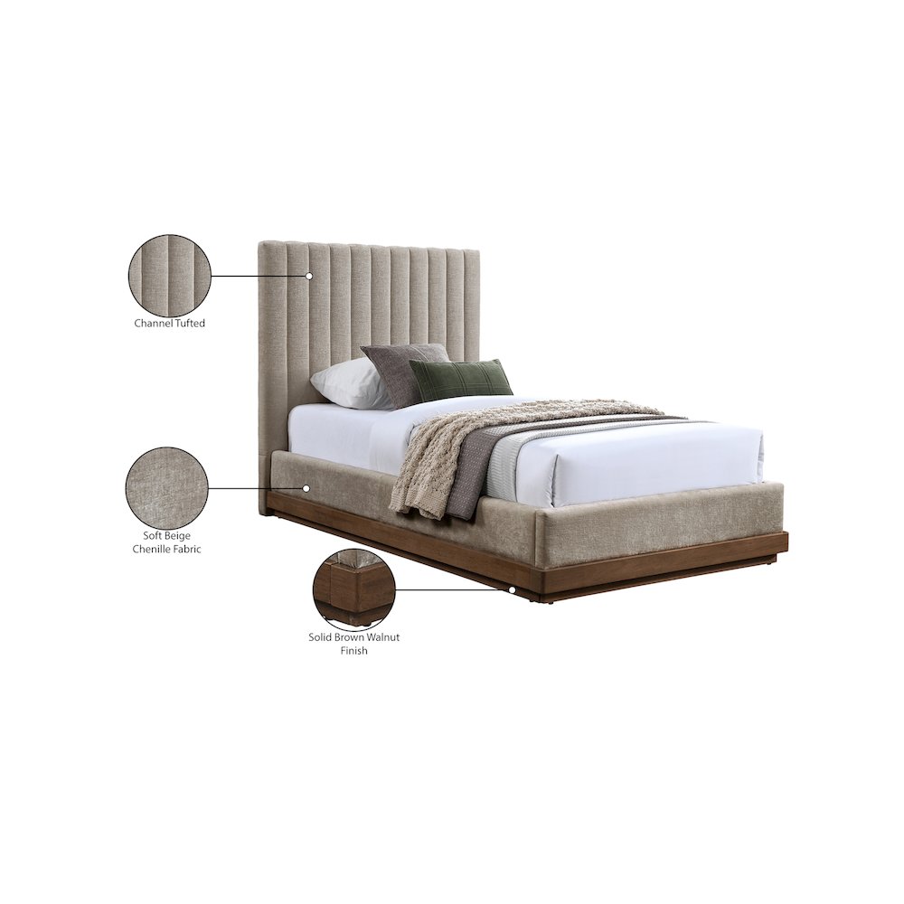 Emmet Beige Chenille Fabric Twin Bed. Picture 8
