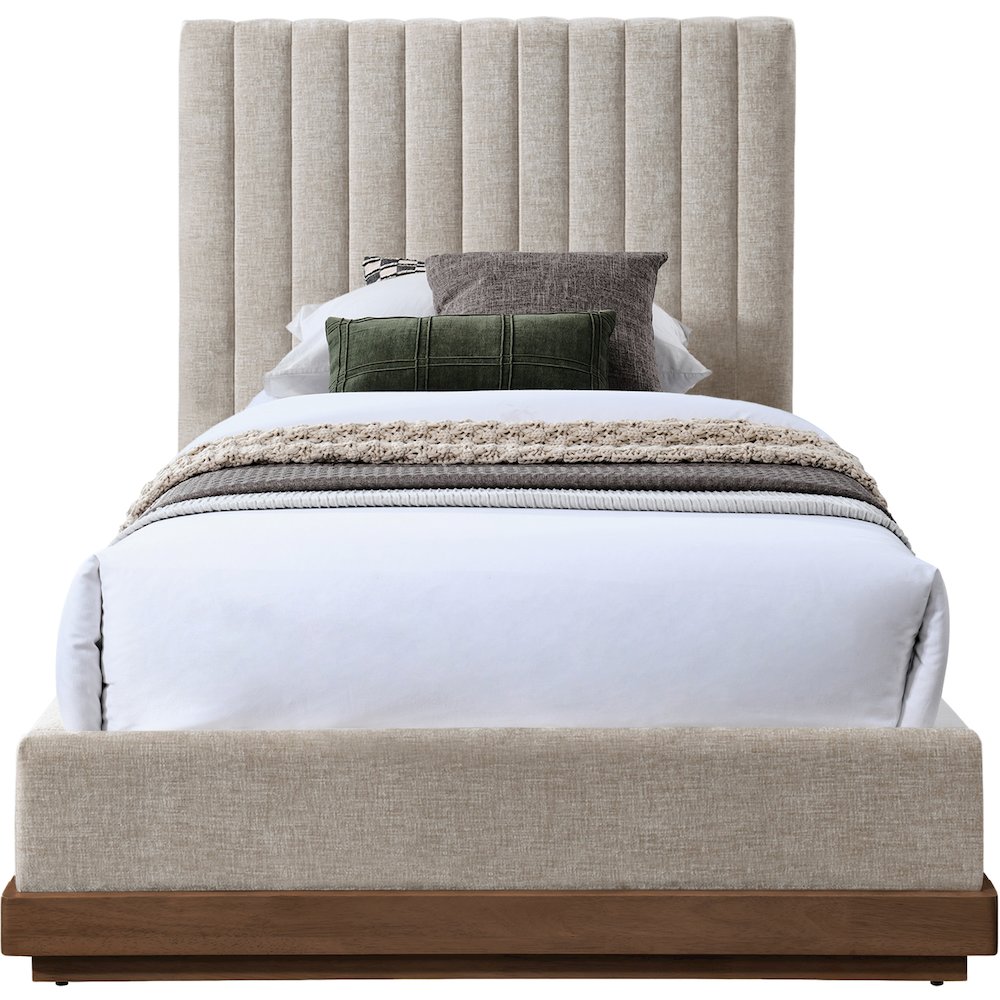 Emmet Beige Chenille Fabric Twin Bed. Picture 2