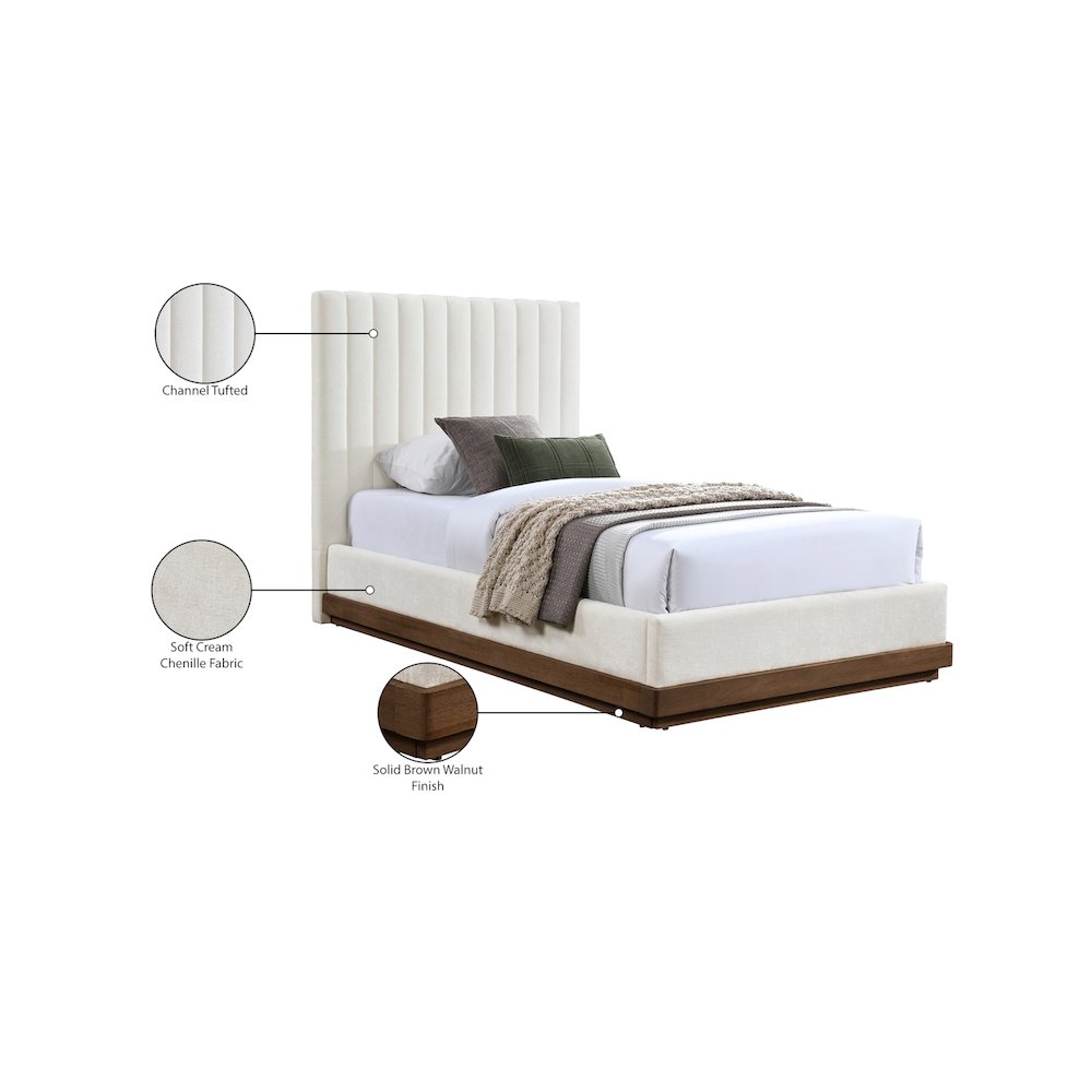 Emmet Cream Chenille Fabric Twin Bed. Picture 8
