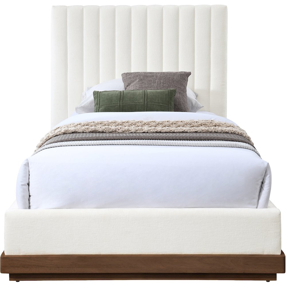 Emmet Cream Chenille Fabric Twin Bed. Picture 2