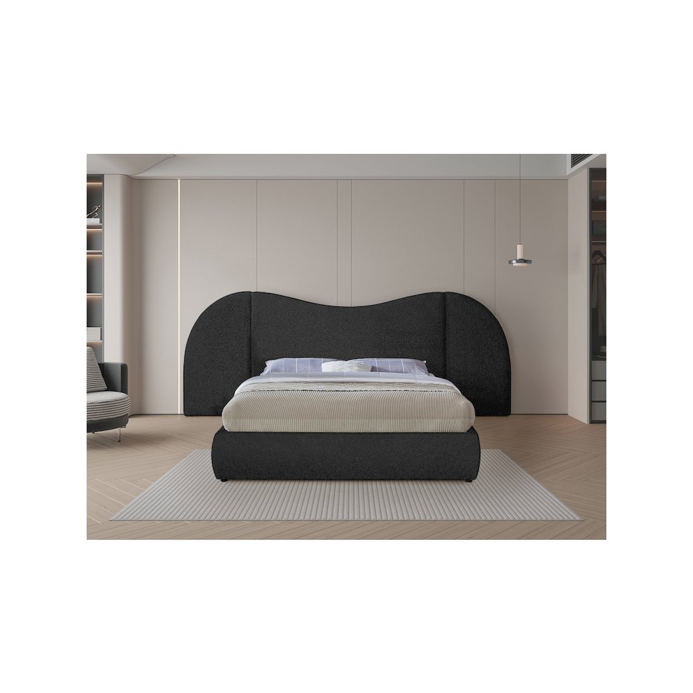 Everest Black Boucle Fabric King Bed. Picture 3