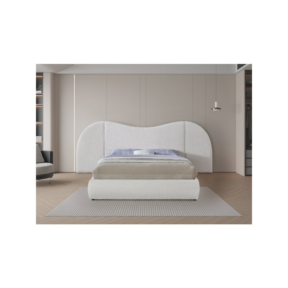 Everest Cream Boucle Fabric King Bed. Picture 3
