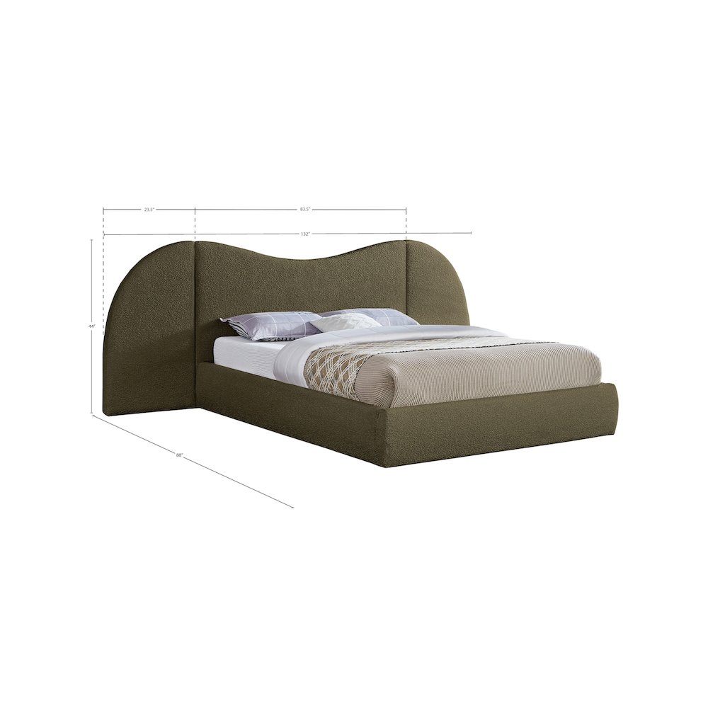 Everest Olive Green Boucle Fabric King Bed. Picture 6