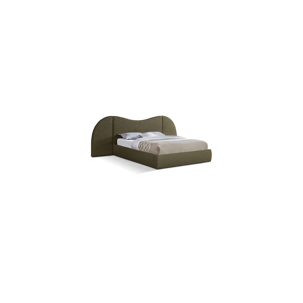 Everest Olive Green Boucle Fabric King Bed. Picture 1