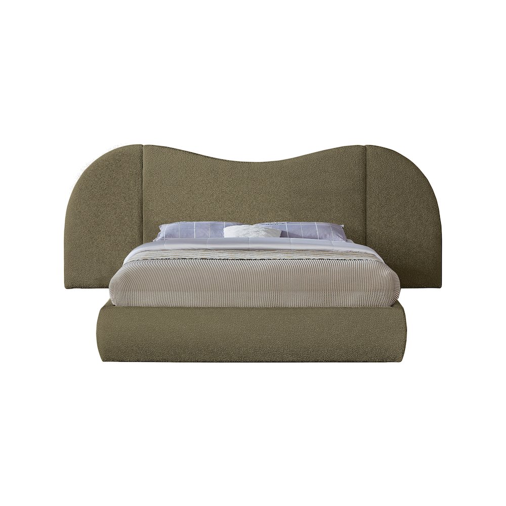 Everest Olive Green Boucle Fabric King Bed. Picture 2