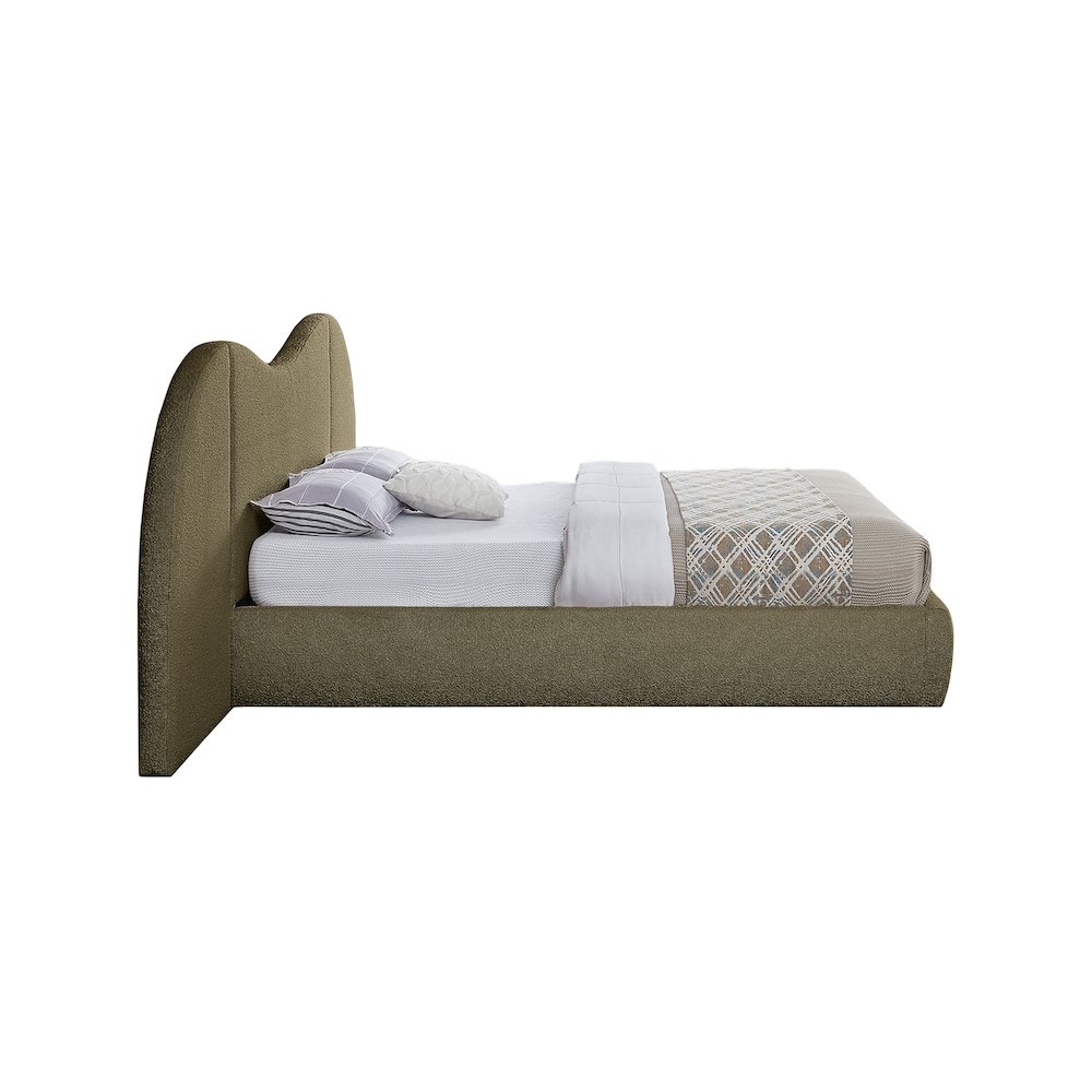 Everest Olive Green Boucle Fabric King Bed. Picture 4