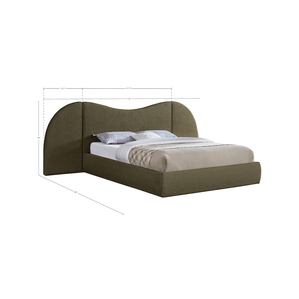 Everest Olive Green Boucle Fabric Queen Bed. Picture 6