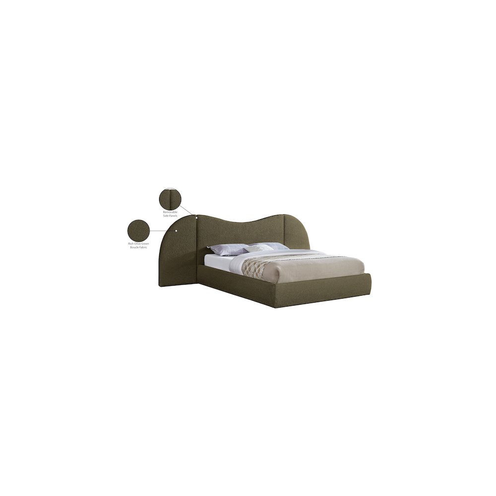 Everest Olive Green Boucle Fabric Queen Bed. Picture 7