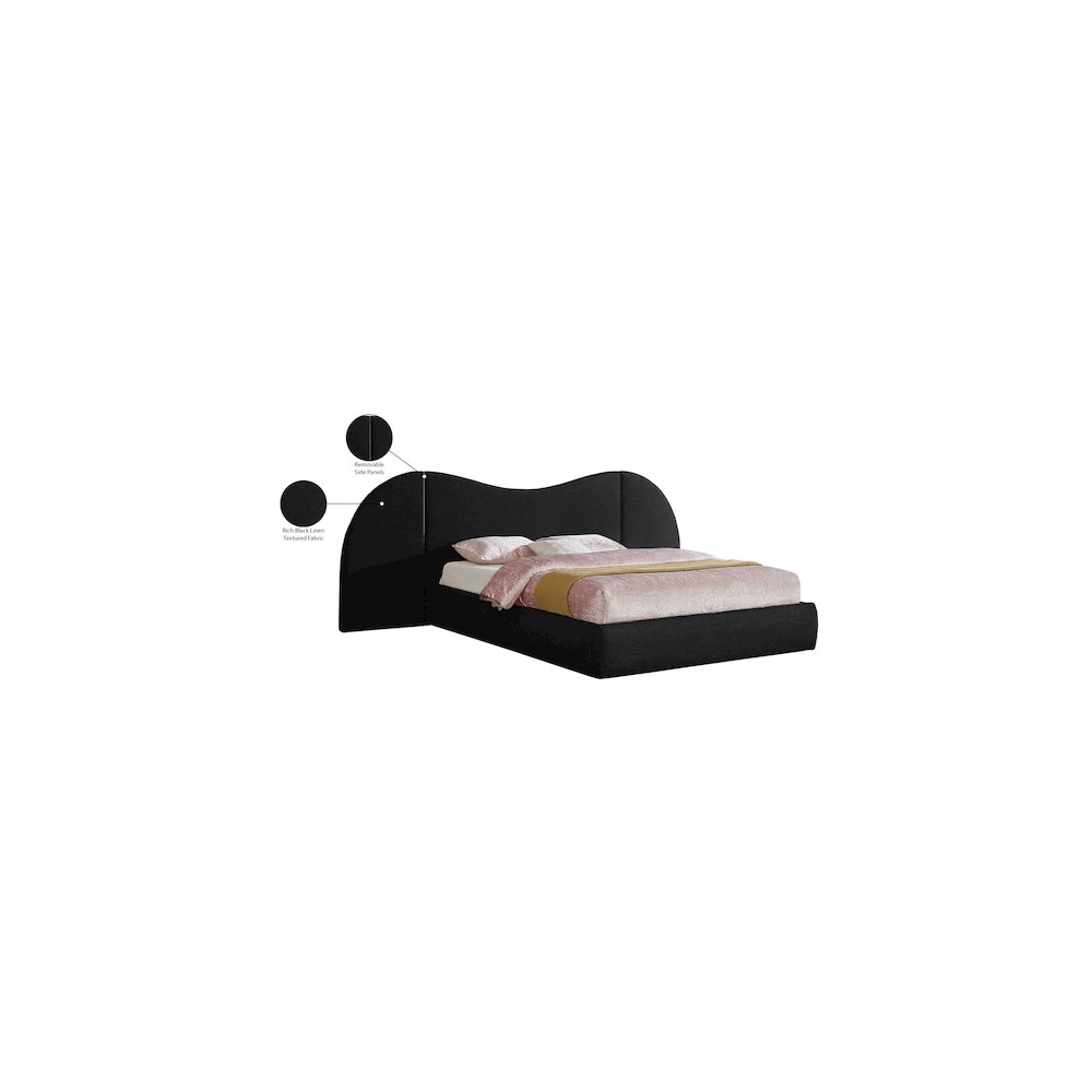 Everest Black Linen Textured Fabric Queen Bed. Picture 8