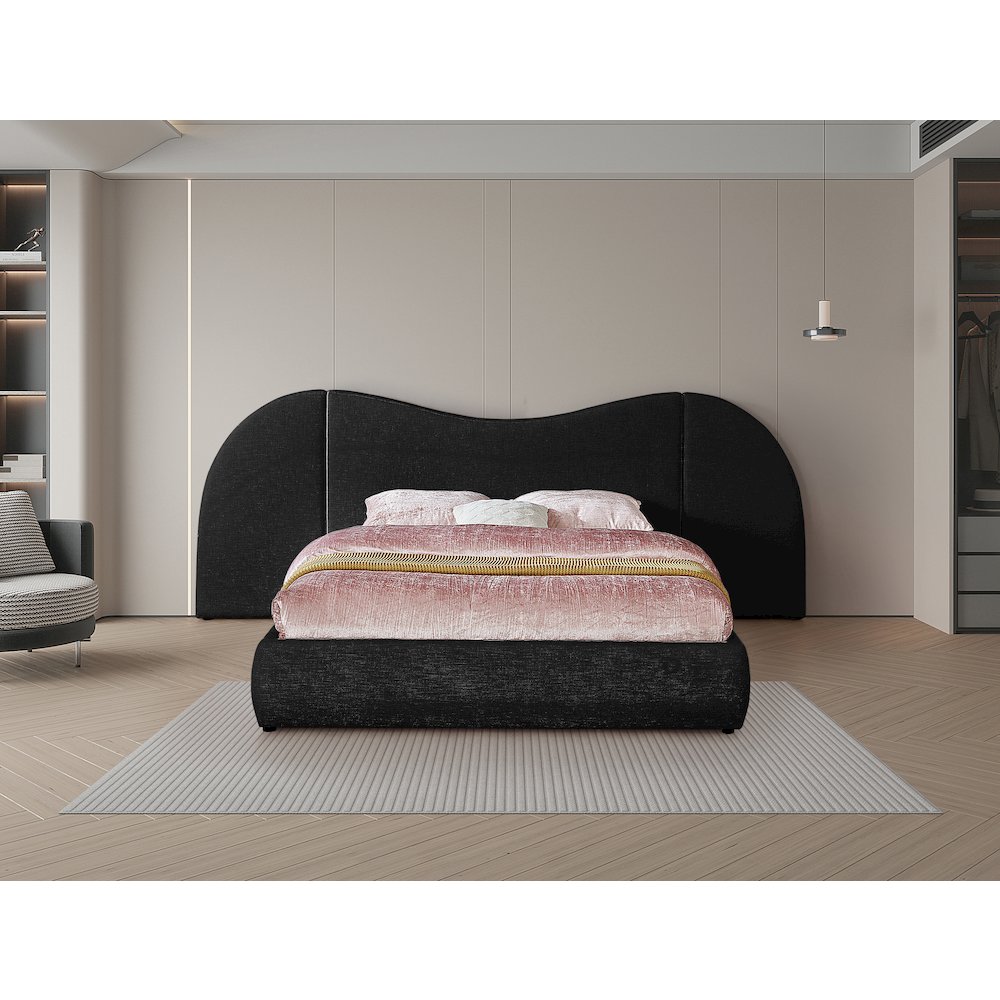 Everest Black Linen Textured Fabric Queen Bed. Picture 3