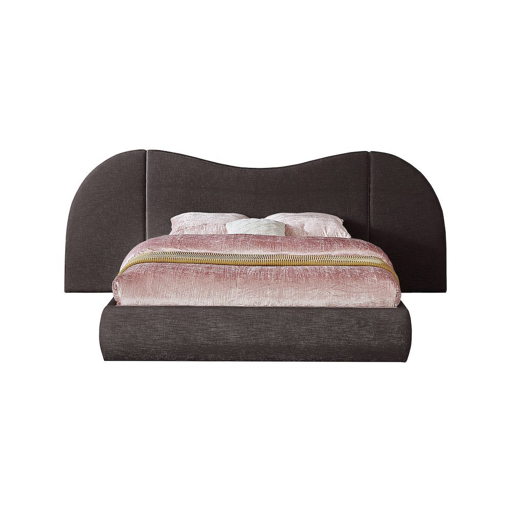 Everest Brown Linen Textured Fabric Queen Bed. Picture 2