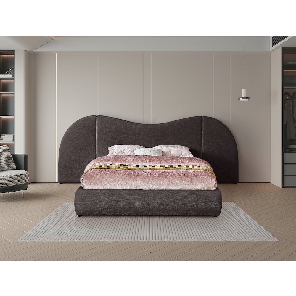 Everest Brown Linen Textured Fabric Queen Bed. Picture 3
