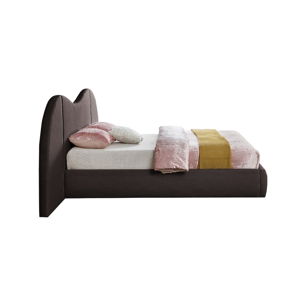 Everest Brown Linen Textured Fabric Queen Bed. Picture 4