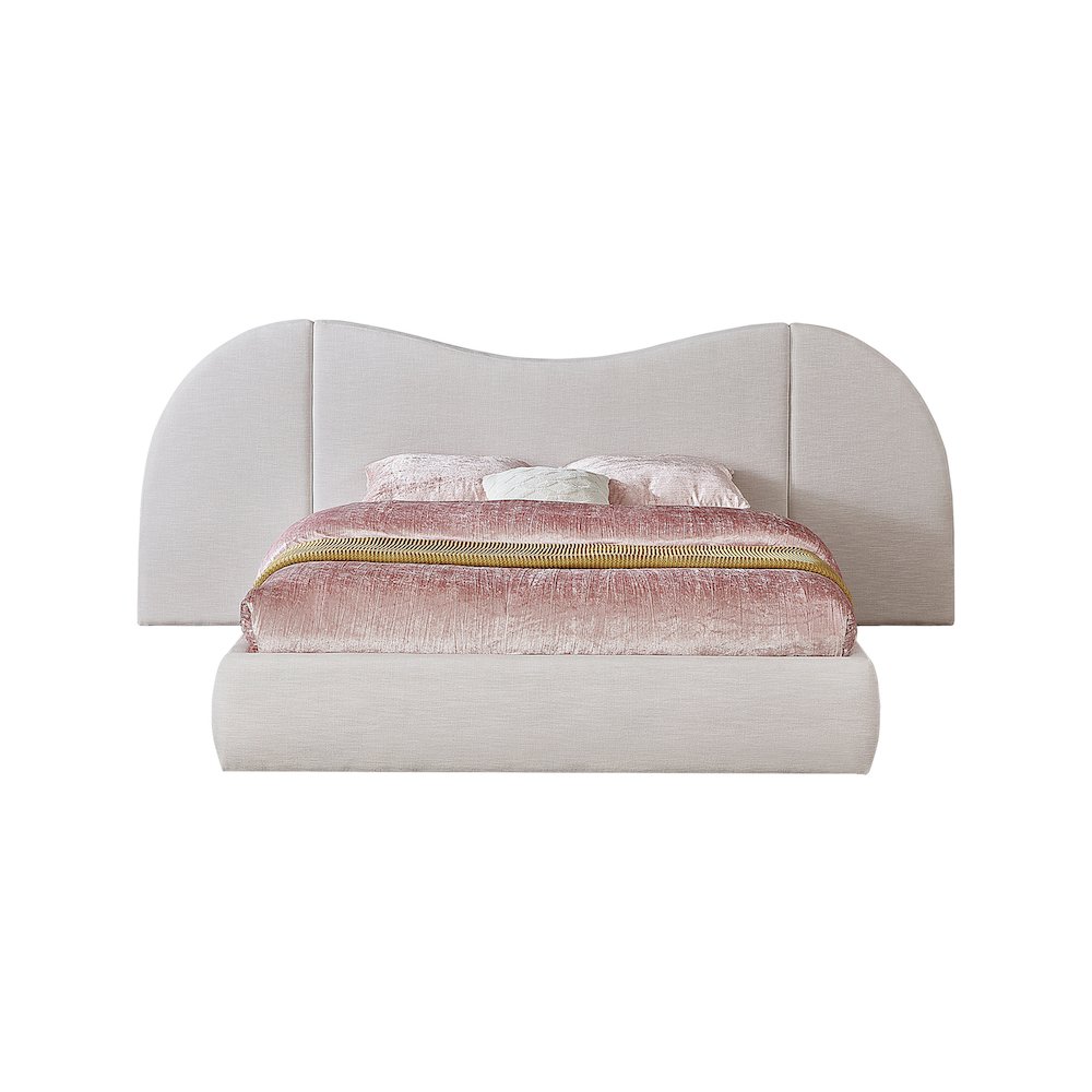 Everest Cream Linen Textured Fabric King Bed. Picture 2