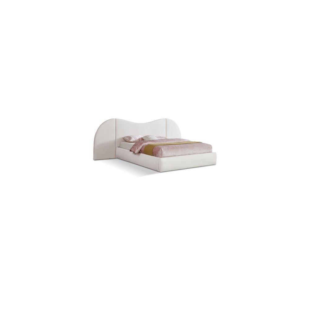 Everest Cream Linen Textured Fabric Queen Bed. Picture 1