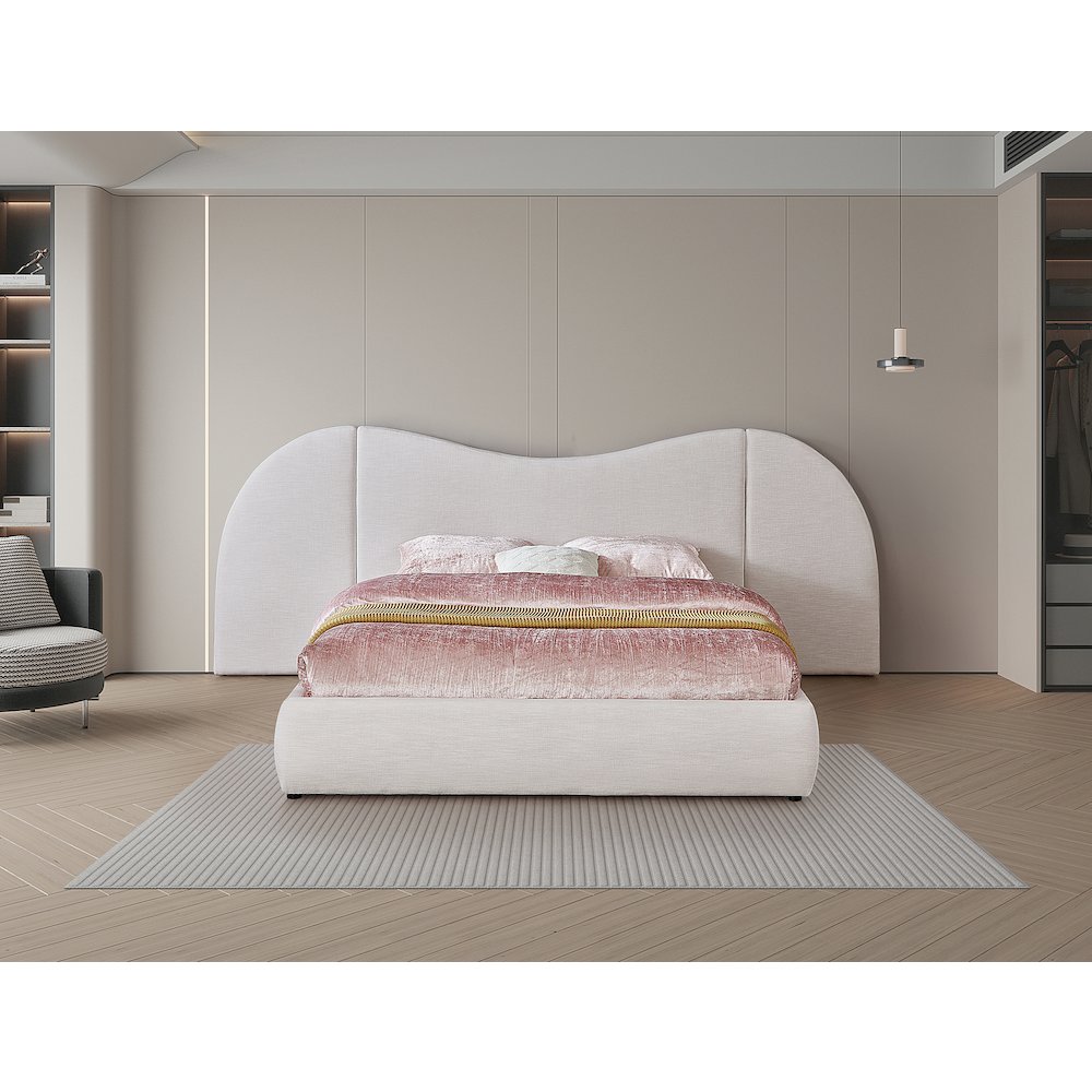 Everest Cream Linen Textured Fabric Queen Bed. Picture 3