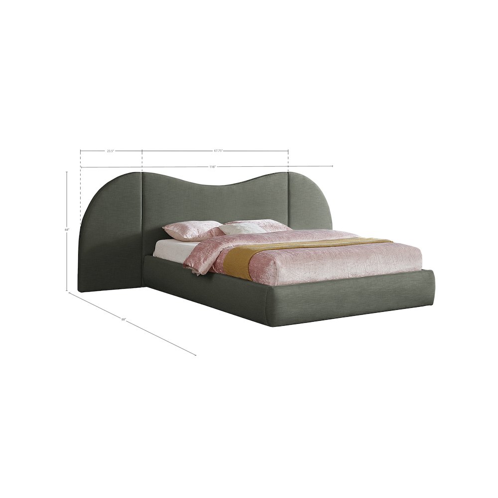Everest Olive Green Linen Textured Fabric Queen Bed. Picture 7