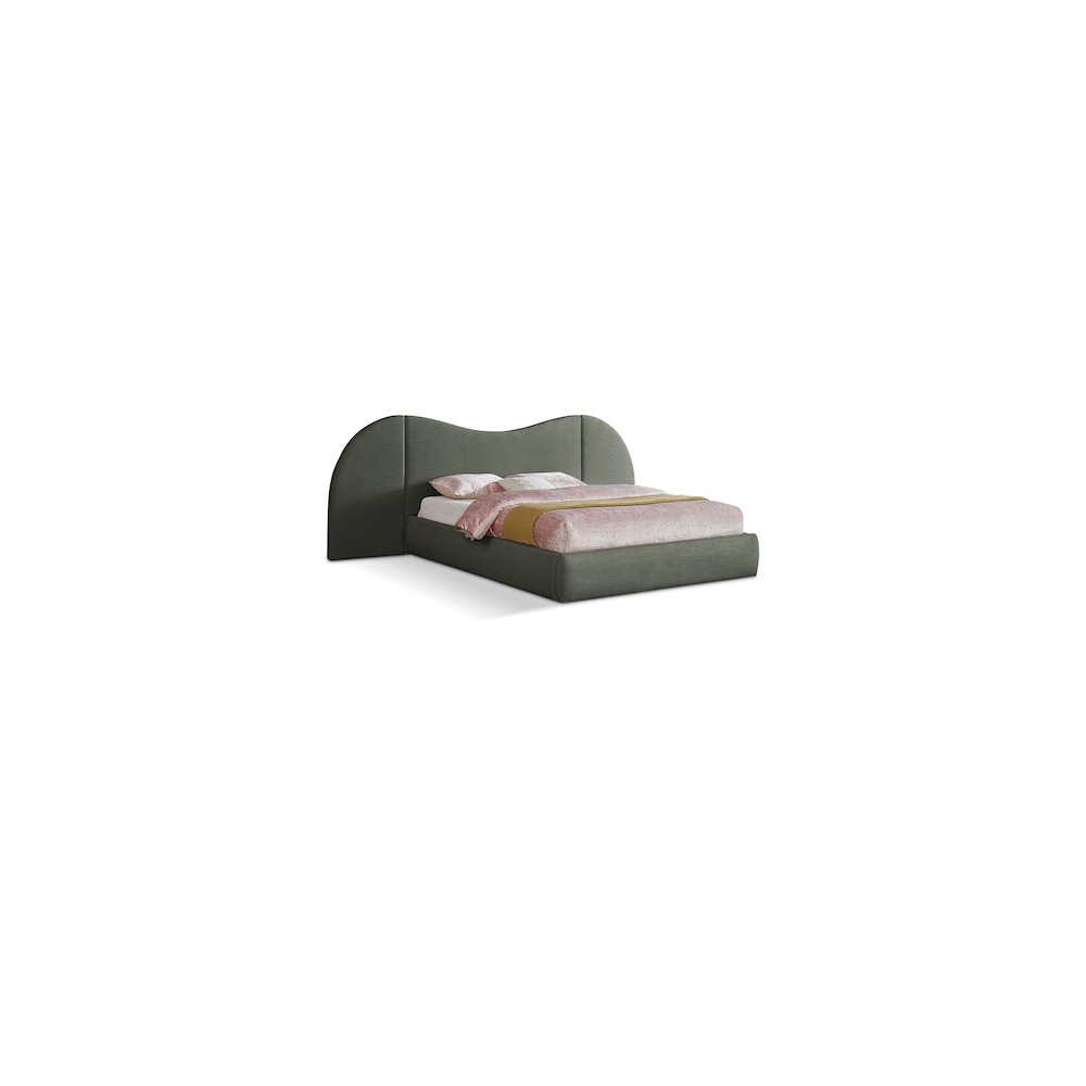 Everest Olive Green Linen Textured Fabric Queen Bed. Picture 1