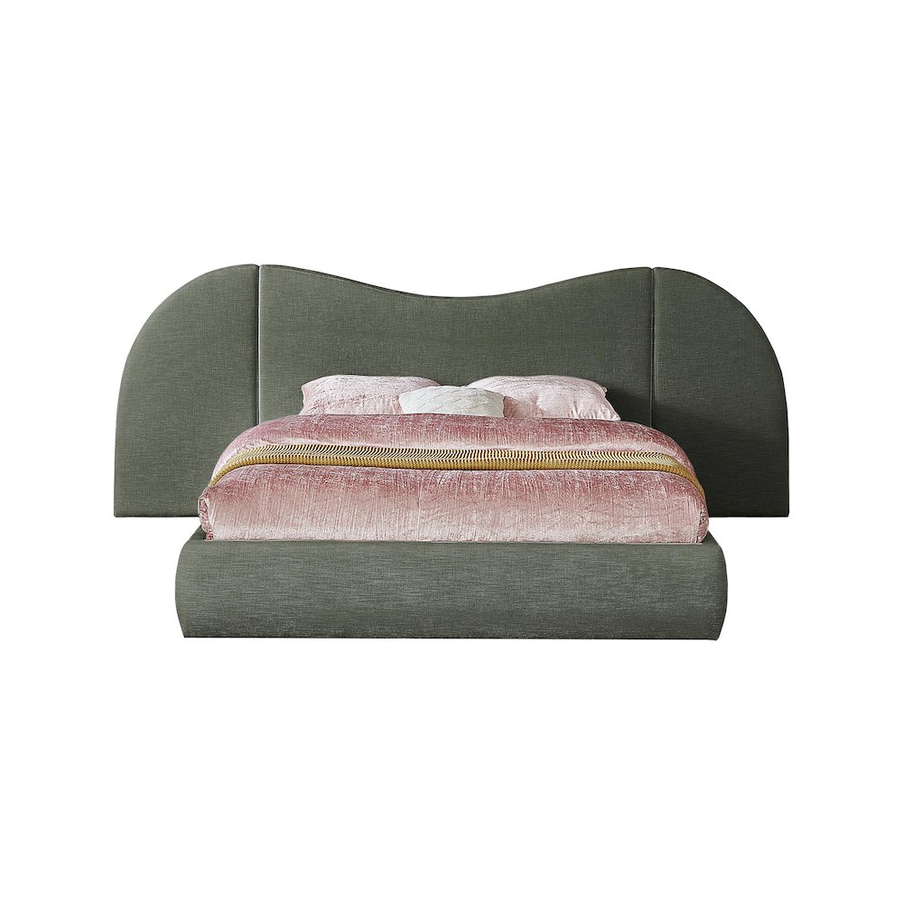 Everest Olive Green Linen Textured Fabric Queen Bed. Picture 2