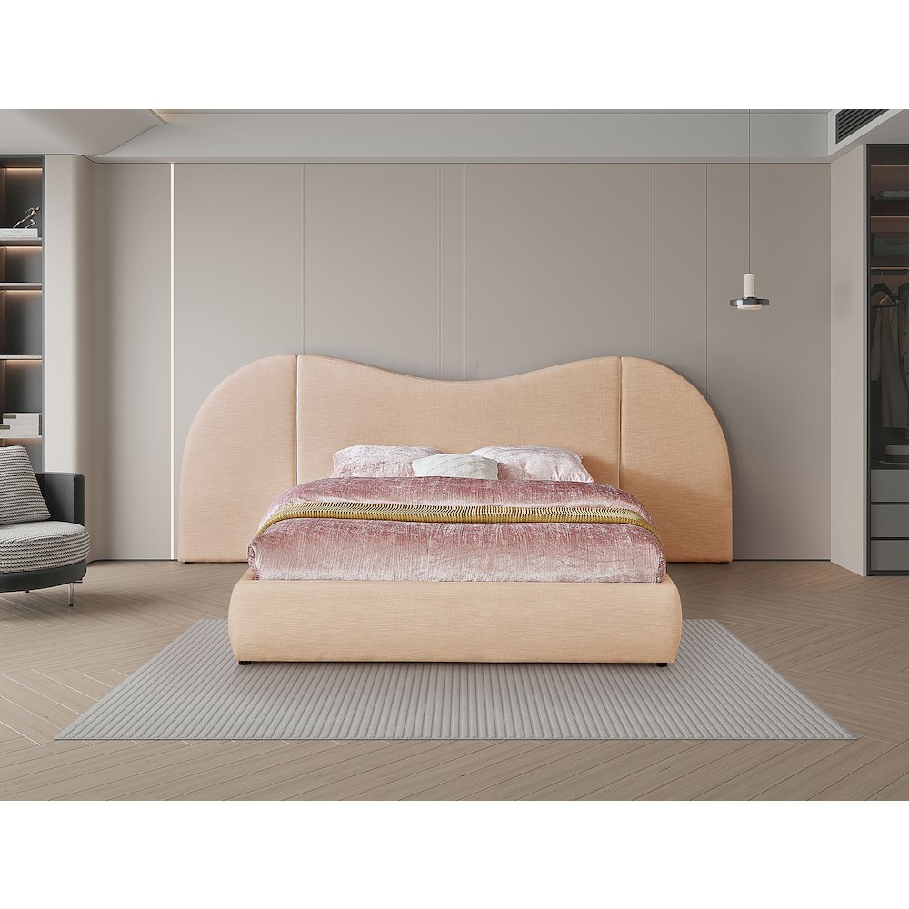 Everest Tan Linen Textured Fabric King Bed. Picture 3