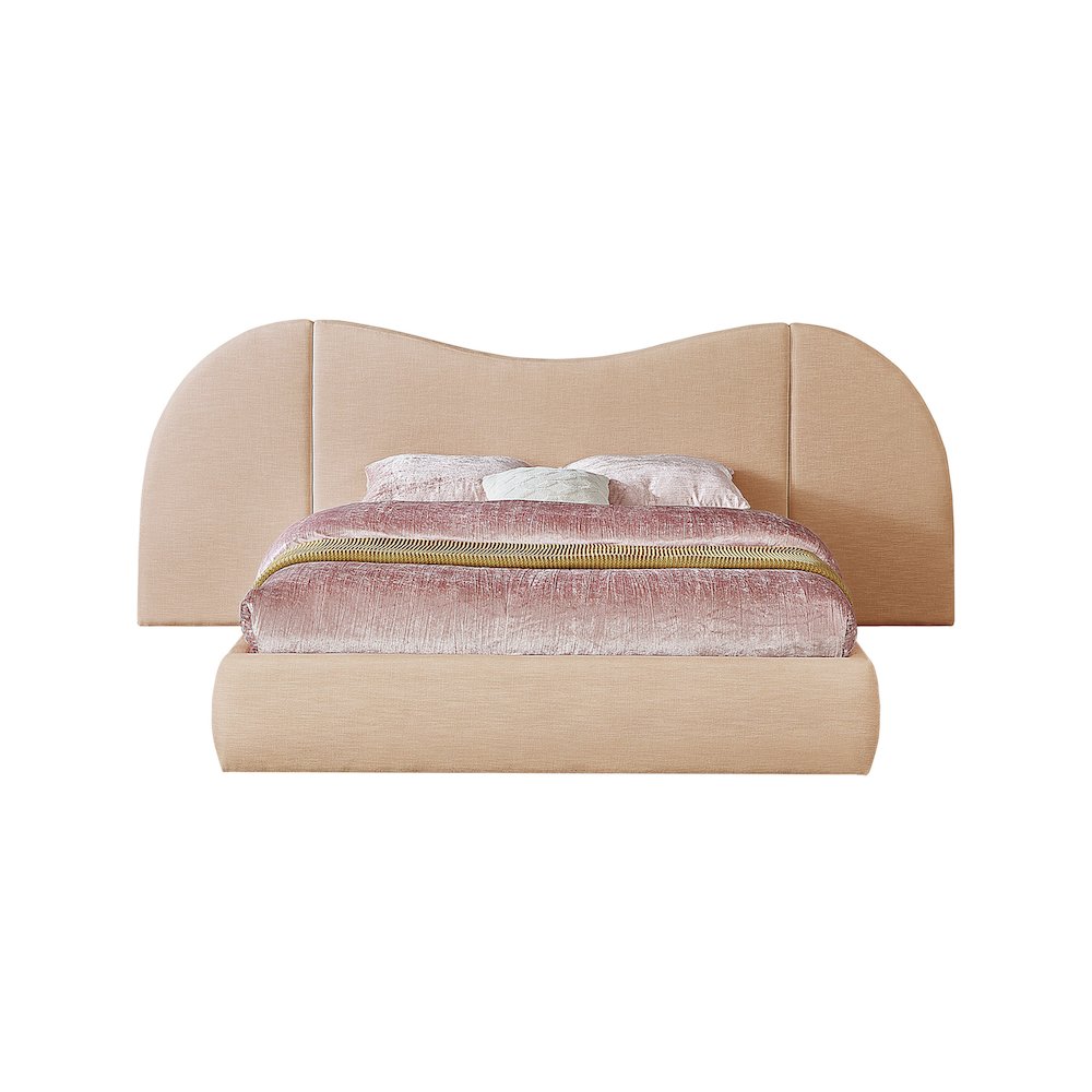 Everest Tan Linen Textured Fabric Queen Bed. Picture 2