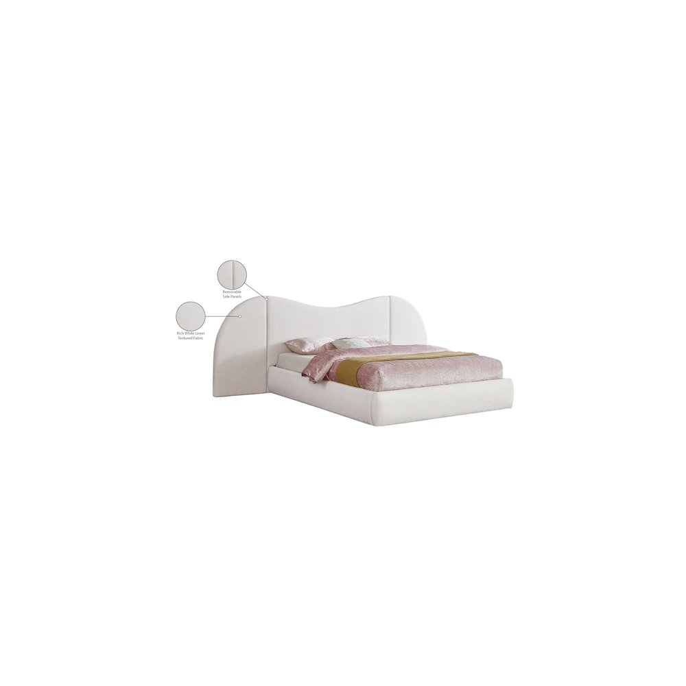 Everest White Linen Textured Fabric King Bed. Picture 8