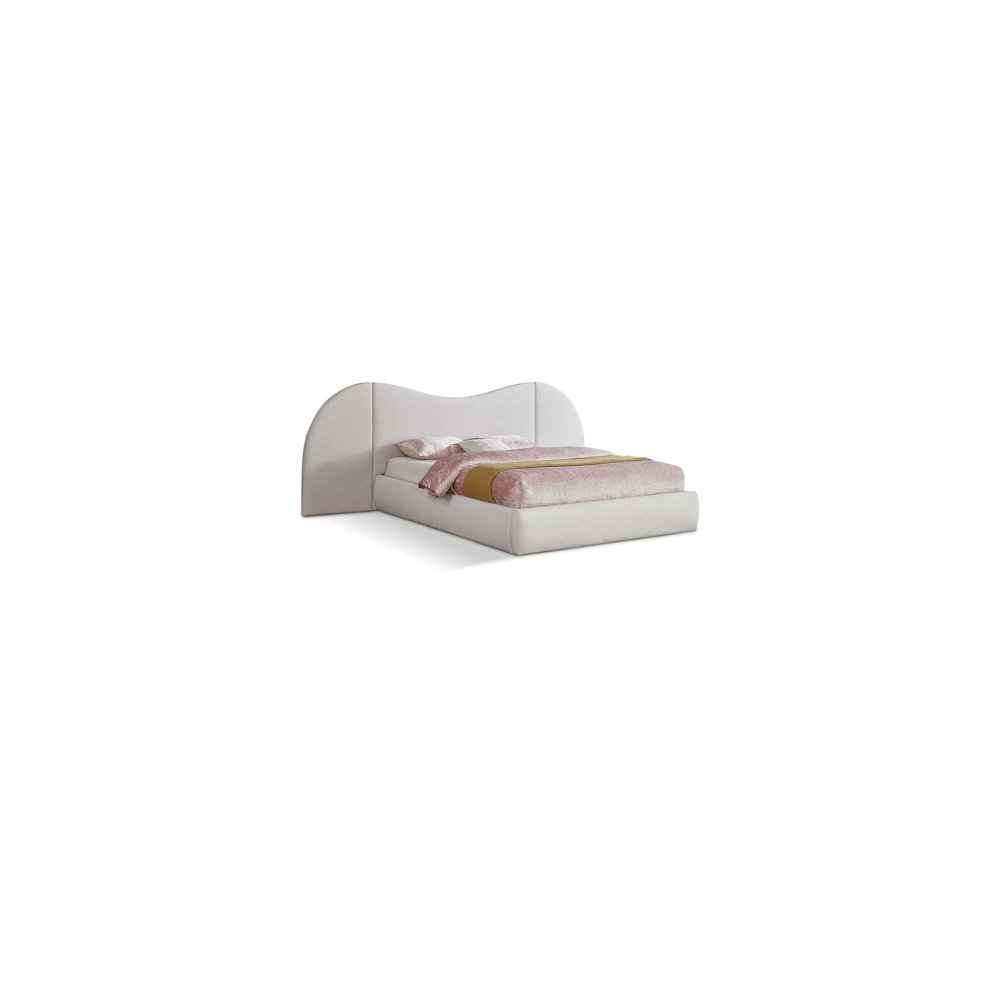 Everest White Linen Textured Fabric King Bed. Picture 1