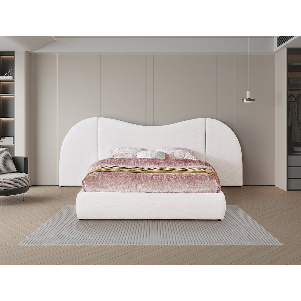Everest White Linen Textured Fabric King Bed. Picture 3