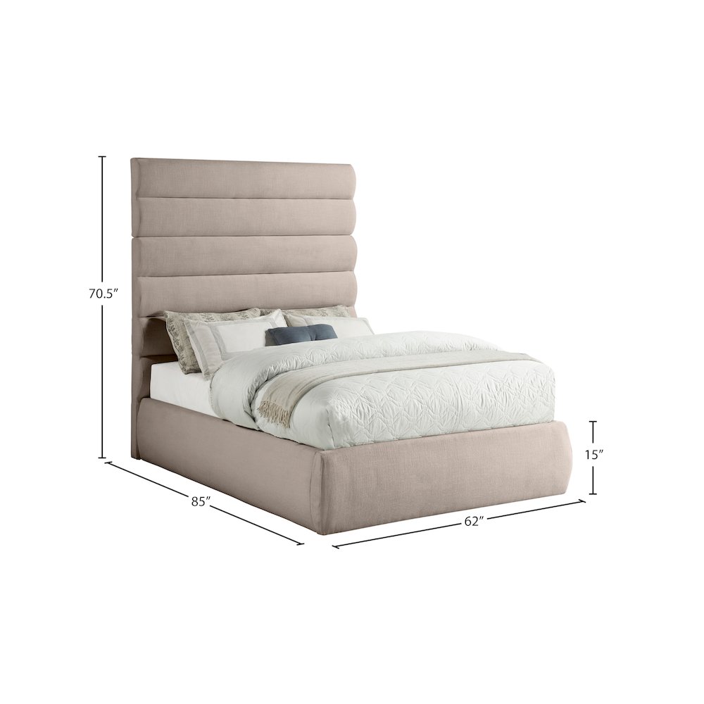 Adam Beige Linen Textured Fabric Full Bed. Picture 8