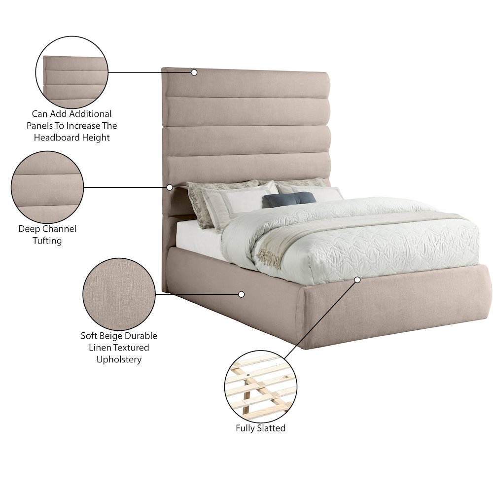 Adam Beige Linen Textured Fabric Full Bed. Picture 9