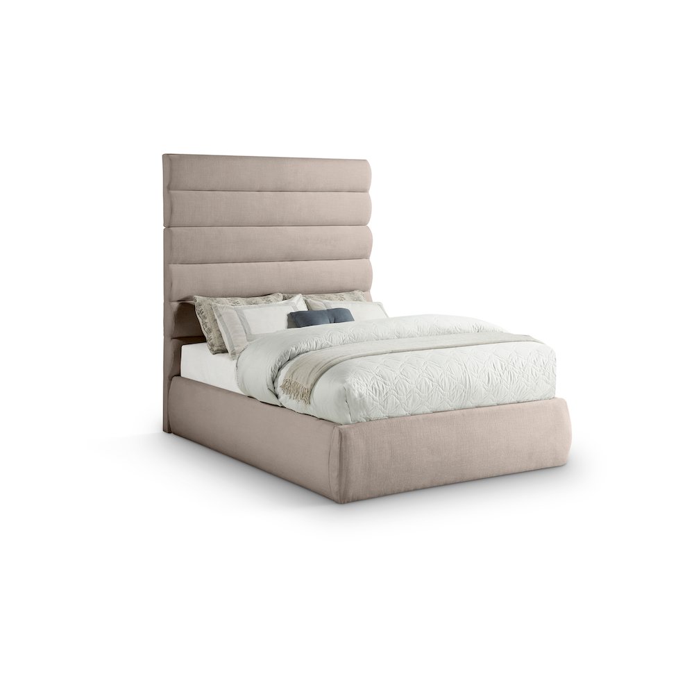Adam Beige Linen Textured Fabric Full Bed. Picture 1