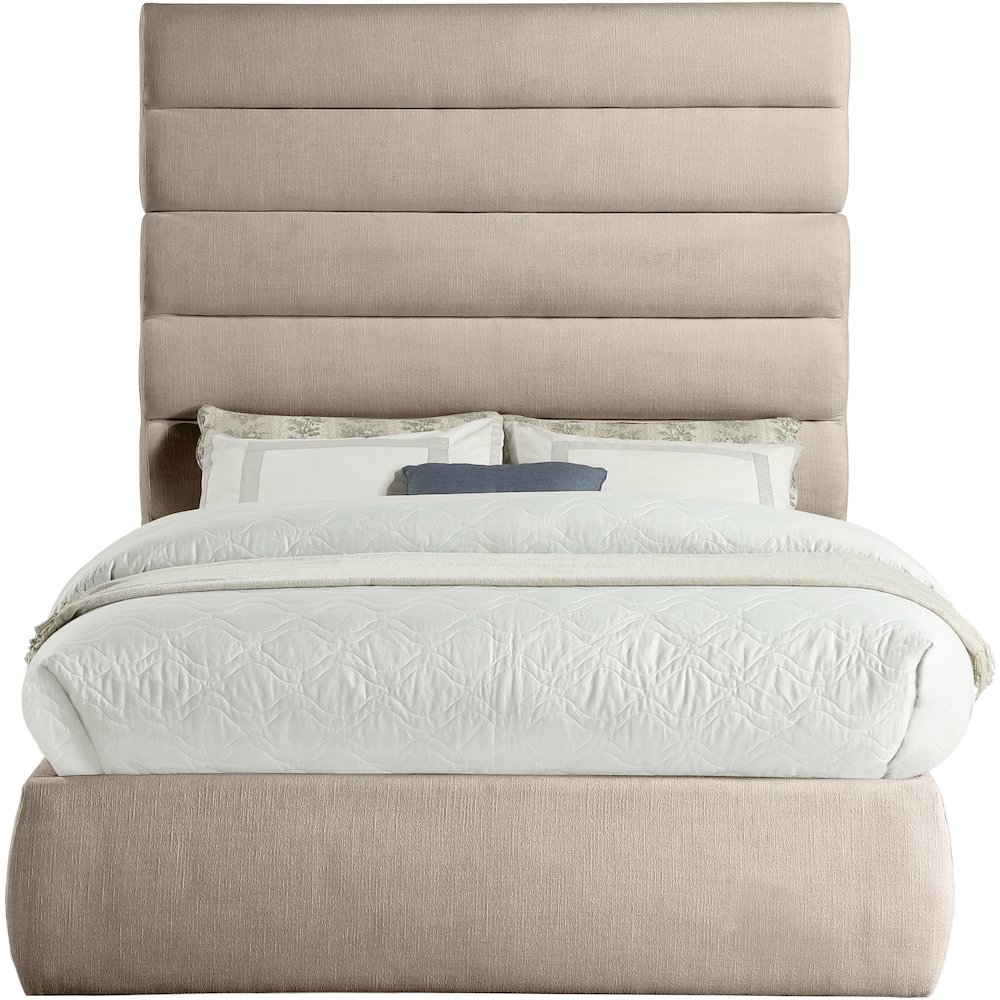 Adam Beige Linen Textured Fabric Full Bed. Picture 2