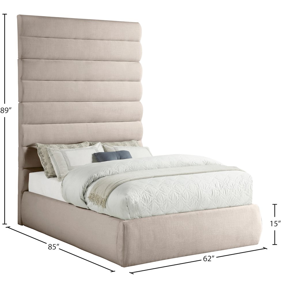 Adam Beige Linen Textured Fabric Full Bed. Picture 8