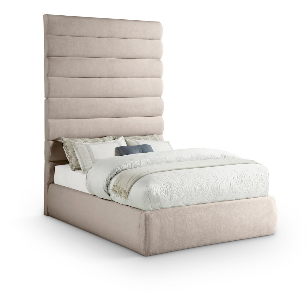 Adam Beige Linen Textured Fabric Full Bed. Picture 1