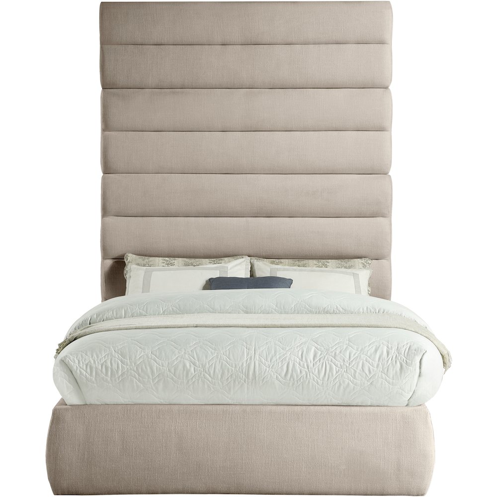 Adam Beige Linen Textured Fabric Full Bed. Picture 2