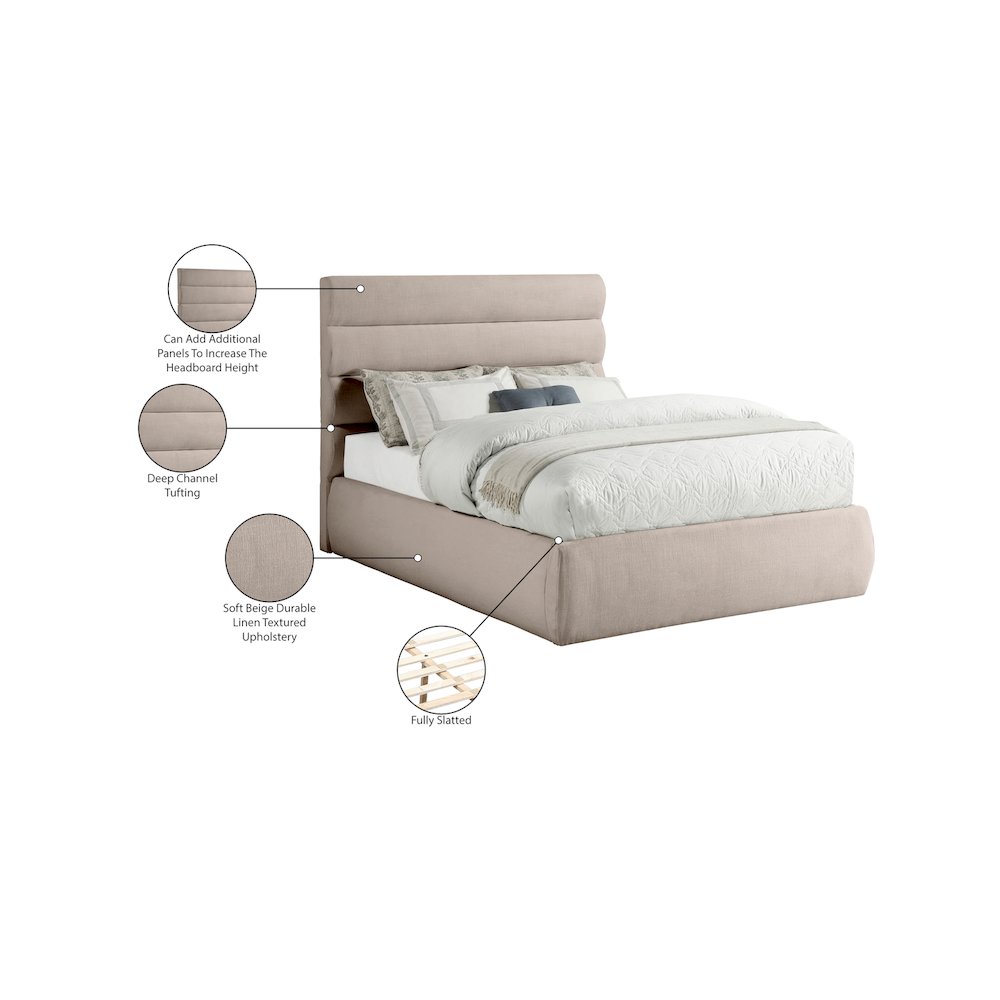 Adam Beige Linen Textured Fabric Full Bed. Picture 9