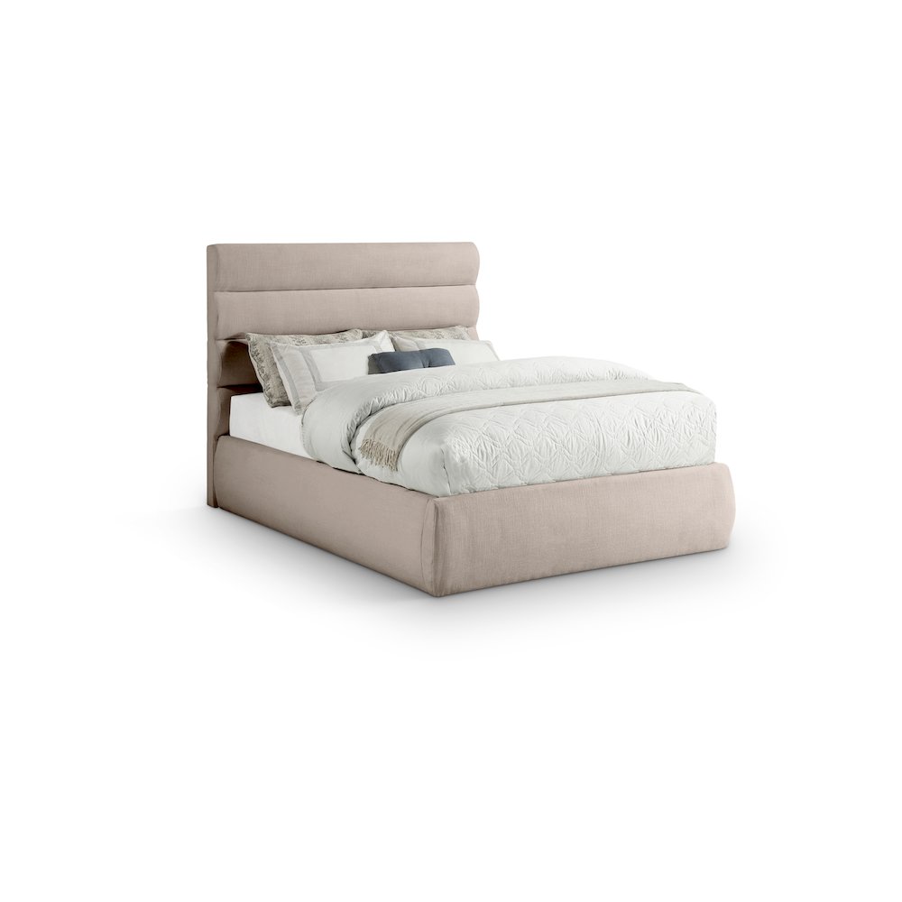 Adam Beige Linen Textured Fabric Full Bed. Picture 1