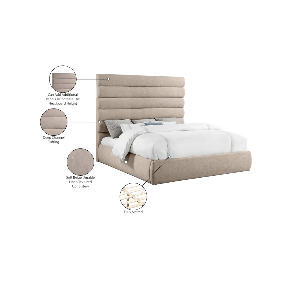 Adam Beige Linen Textured Fabric King Bed. Picture 9