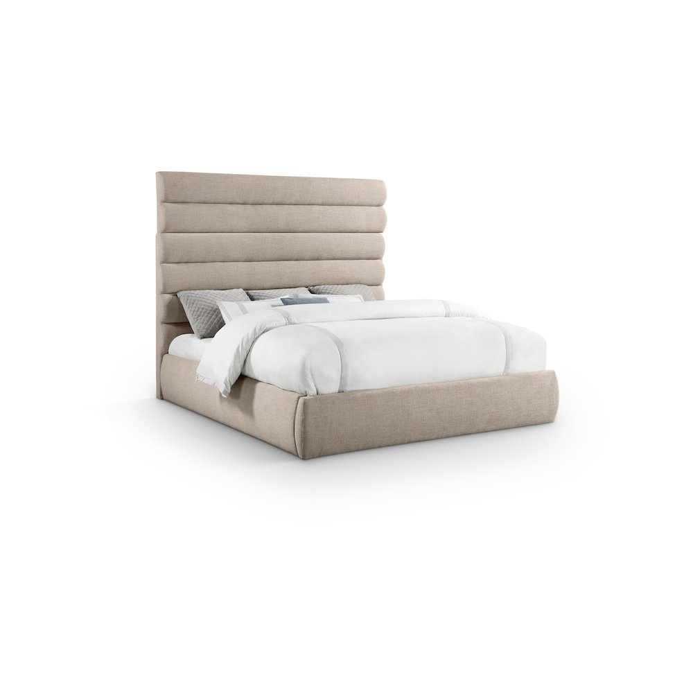 Adam Beige Linen Textured Fabric King Bed. Picture 1