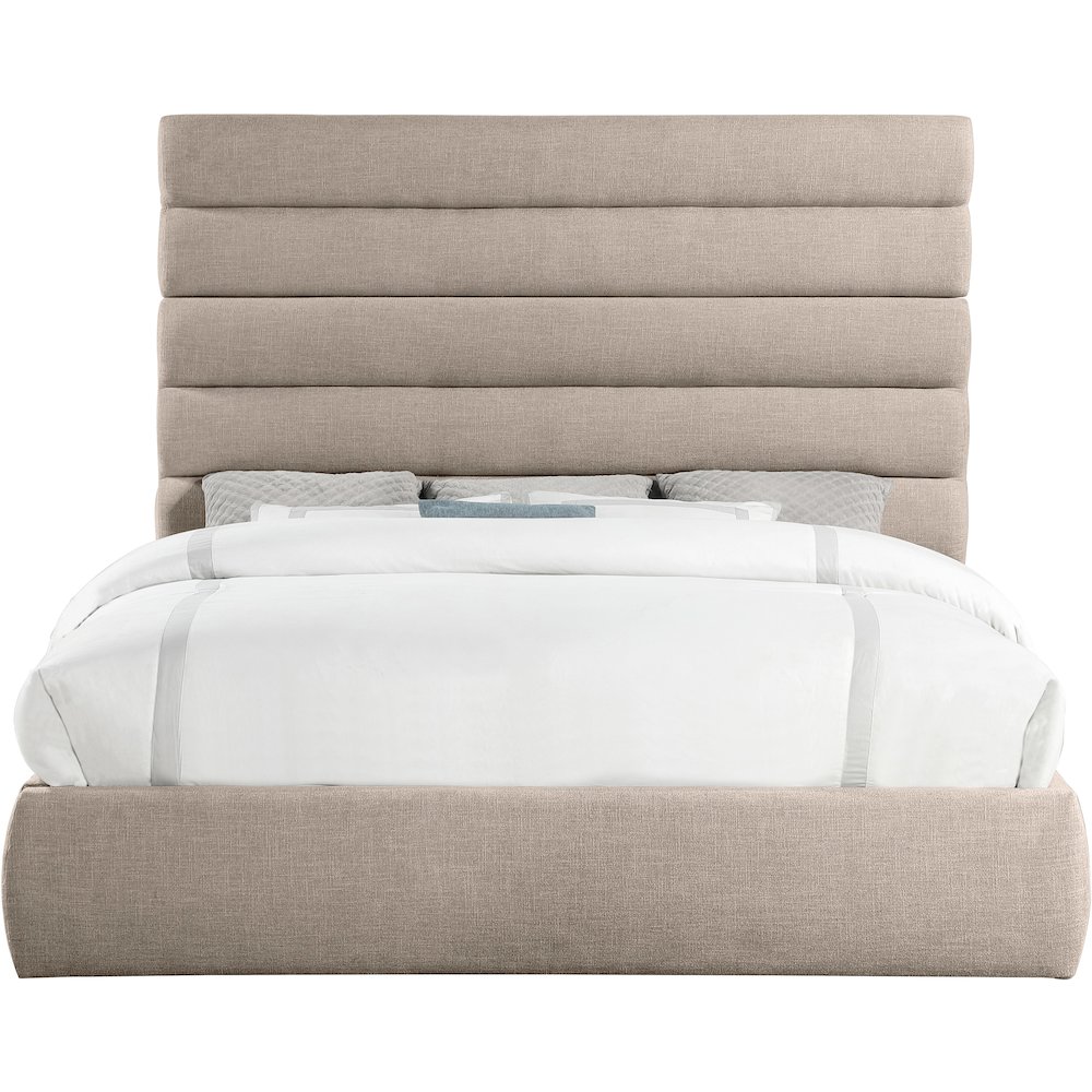Adam Beige Linen Textured Fabric King Bed. Picture 2