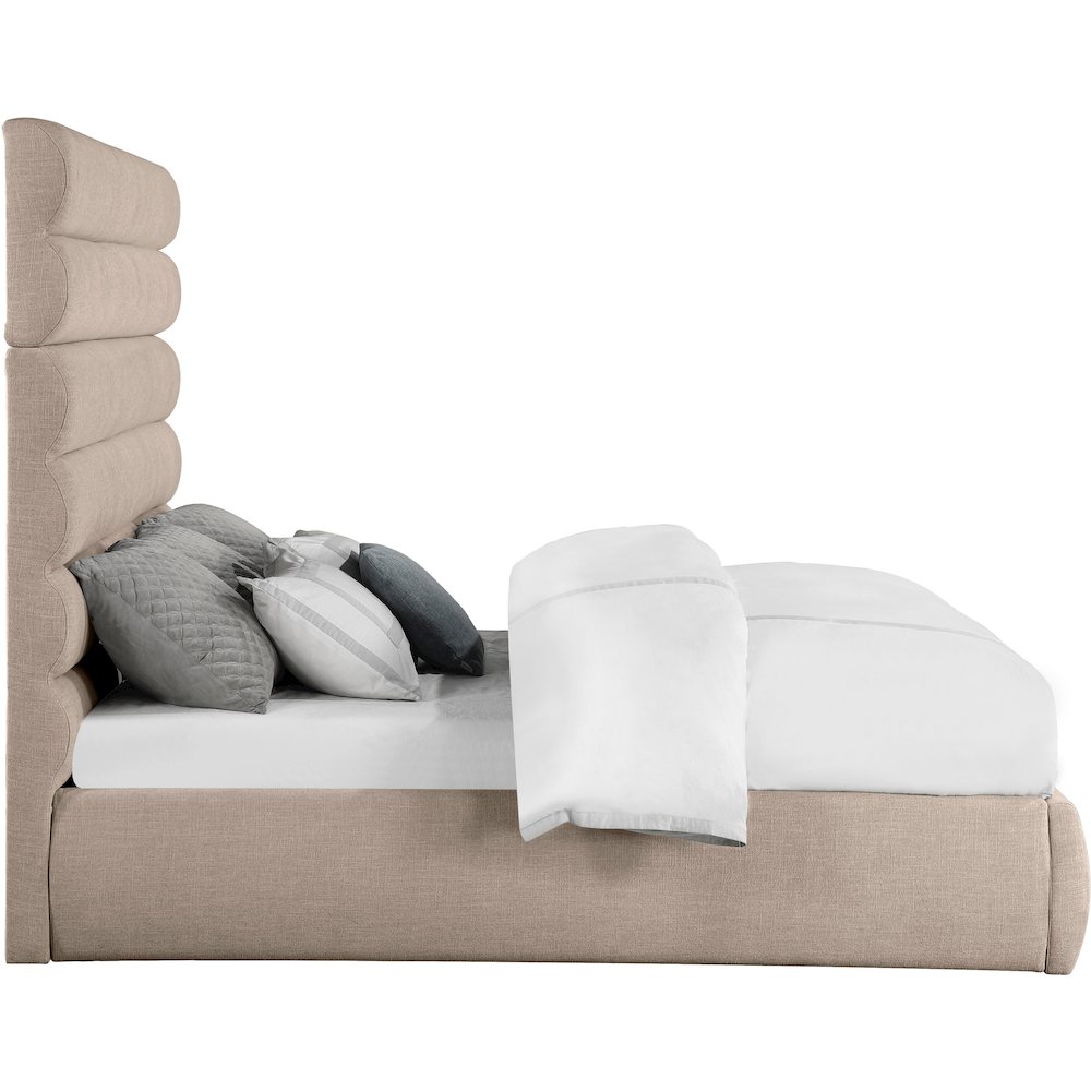 Adam Beige Linen Textured Fabric King Bed. Picture 3