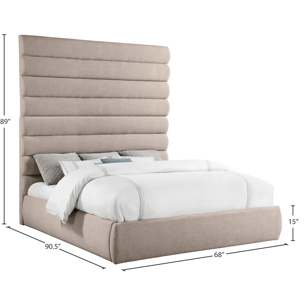 Adam Beige Linen Textured Fabric King Bed. Picture 8